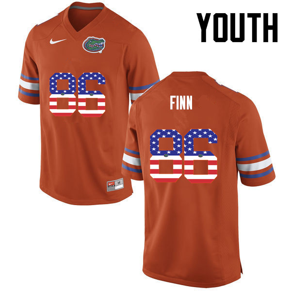 Youth Florida Gators #86 Jacob Finn College Football USA Flag Fashion Jerseys-Orange